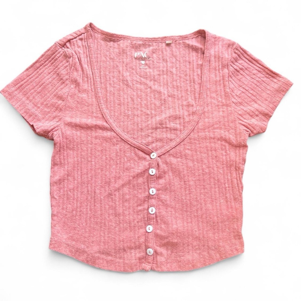 Pink/Coral Scoopneck & Buttons PacSun Top
